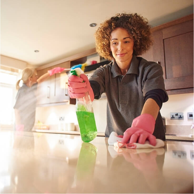 Professional cleaner smiling